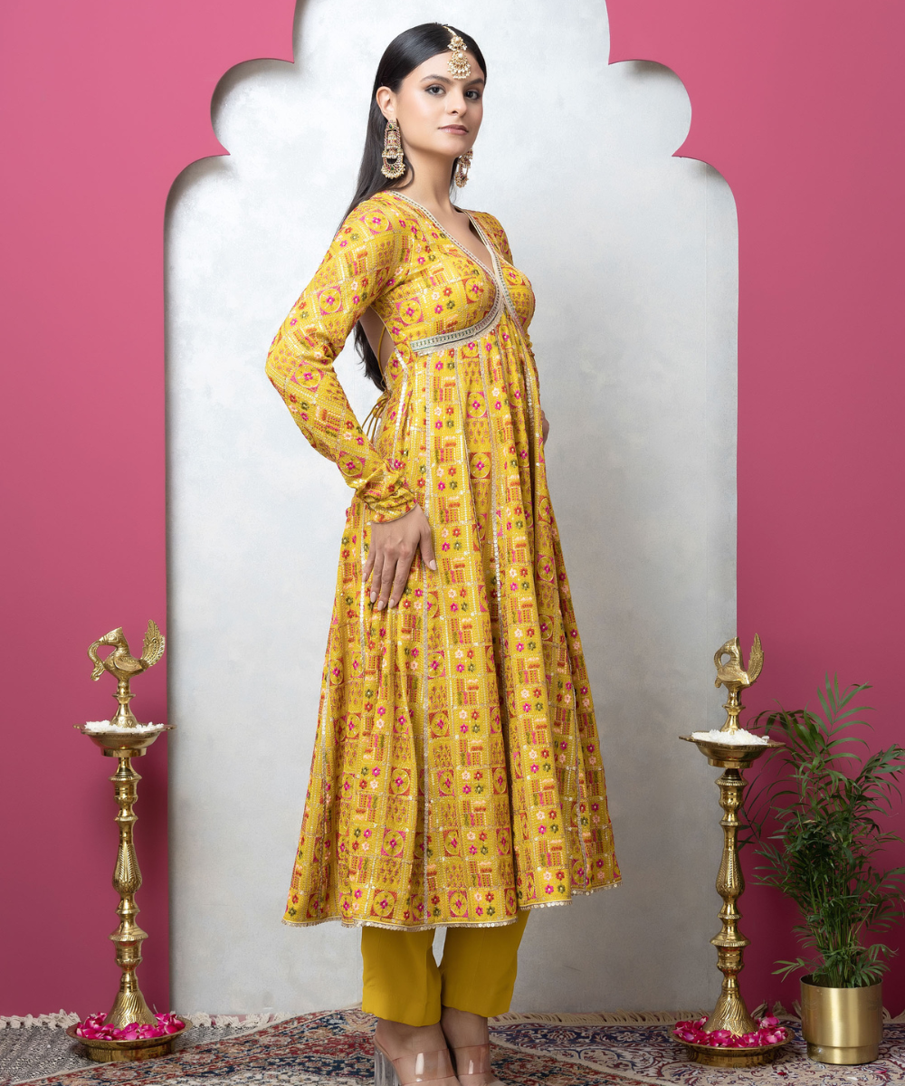 Sunshine Yellow Embroidered Georgette Anarkali Set - Image 2