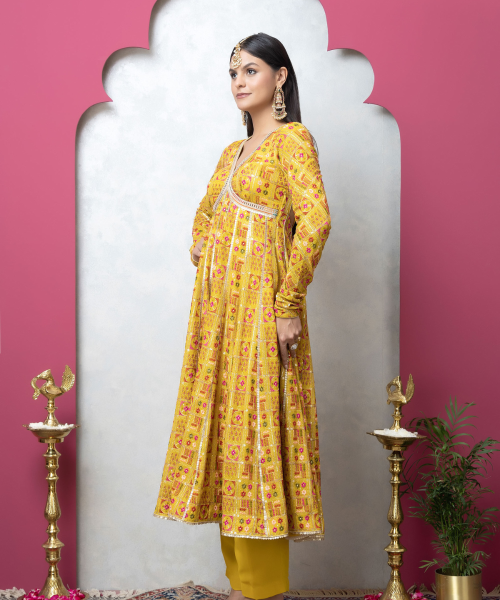 Sunshine Yellow Embroidered Georgette Anarkali Set - Image 3