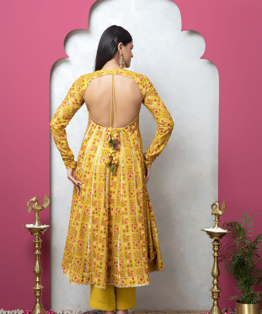 Sunshine Yellow Embroidered Georgette Anarkali Set - Image 4