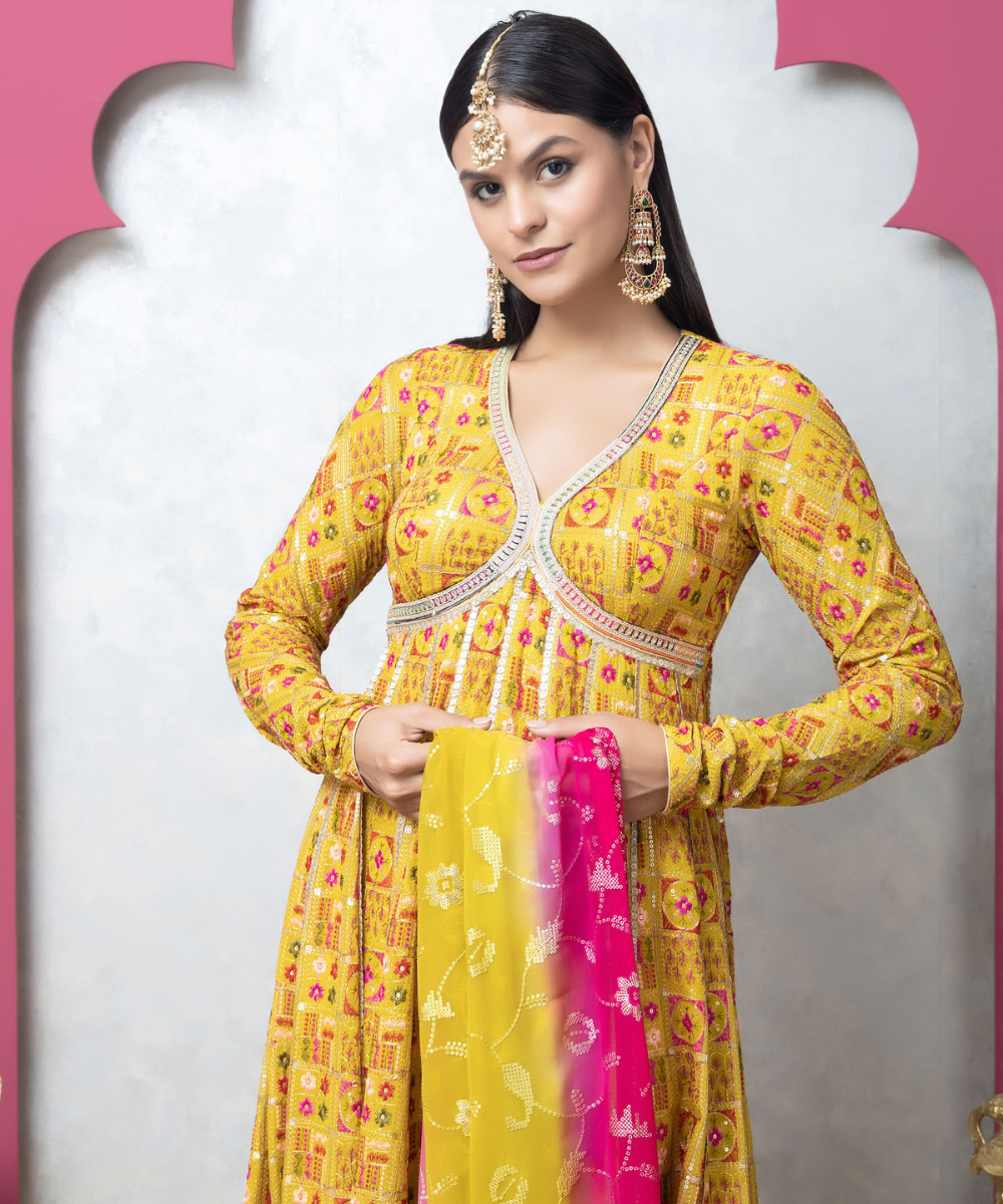 Sunshine Yellow Embroidered Georgette Anarkali Set - Image 5