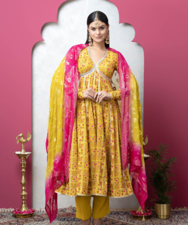 Sunshine Yellow Embroidered Georgette Anarkali Set