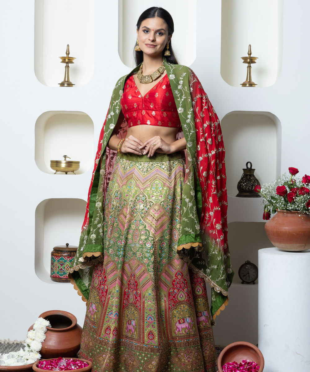 Meenakari Banarasi Kali Lehenga Set