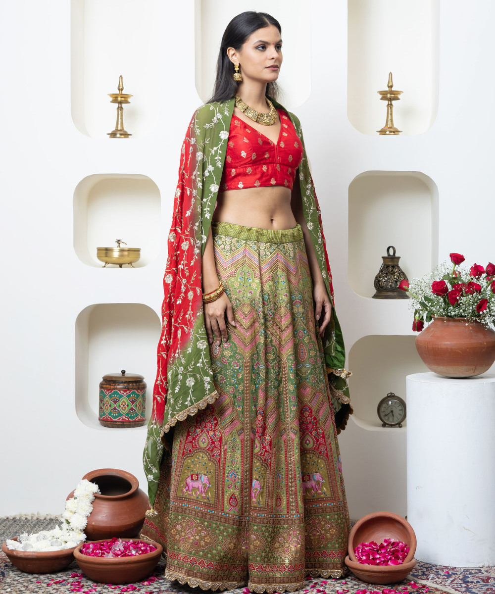 Meenakari Banarasi Kali Lehenga Set - Image 3