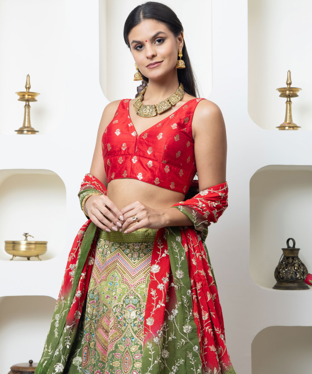Meenakari Banarasi Kali Lehenga Set - Image 5