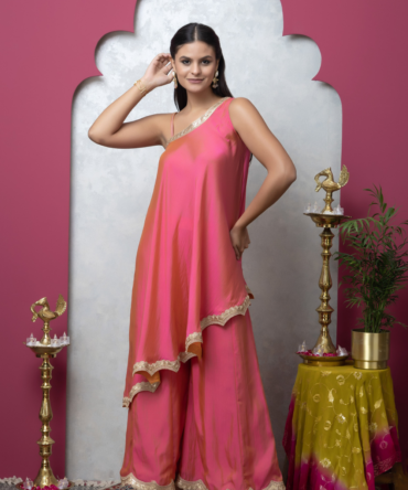 Off-Shoulder Asymmetrical Gharara Set by INDYAGENIUS Couture